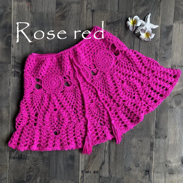 Beach Bikini Skirt Hand Hook Sexy Hollow Out A Line Skirt Rose Red - Shop at LoveMi