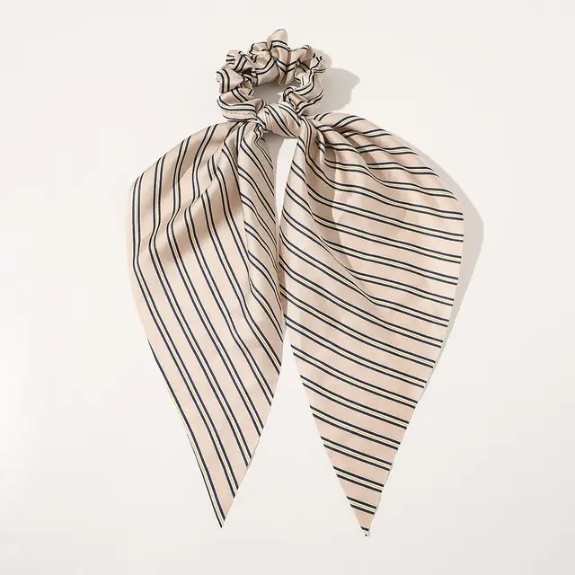 New Knotted Ribbon Satin Monochrome Silky Square Scarf Hair Tie Ladies Ponytail Hair Striped Pink - Shop at LoveMi