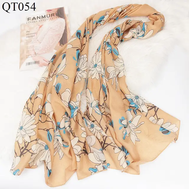 Cotton And Linen Shawl European And American Cotton Warm Scarf Plaid Shawl Scarf Flower Khaki - Shop at LoveMi