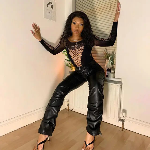 New High Waist Bag Hip Fashion Street Style Casual Footwear Imitation Leather Trousers Black - Shop at LoveMi