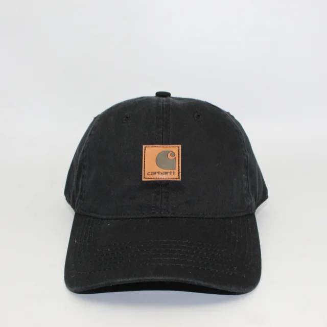 Washed Distressed Leather Label Soft Top Baseball Cap Black - Shop at LoveMi