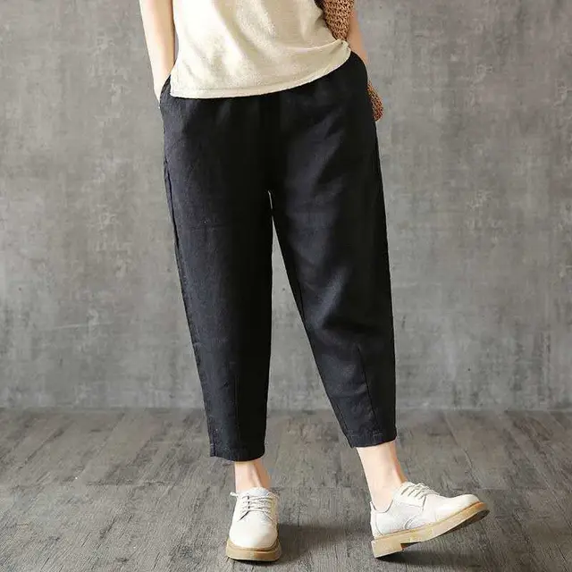Loose And Thin Waist Pants Summer Thin Cropped Harem Pants Black - Shop at LoveMi