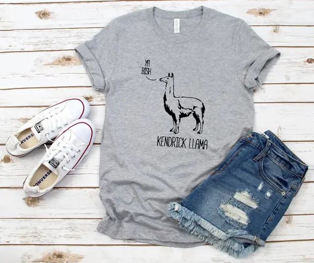 Ya Bish Kendrick Llama Fashion Short Sleeve Letter T Shirt Grey - Shop at LoveMi