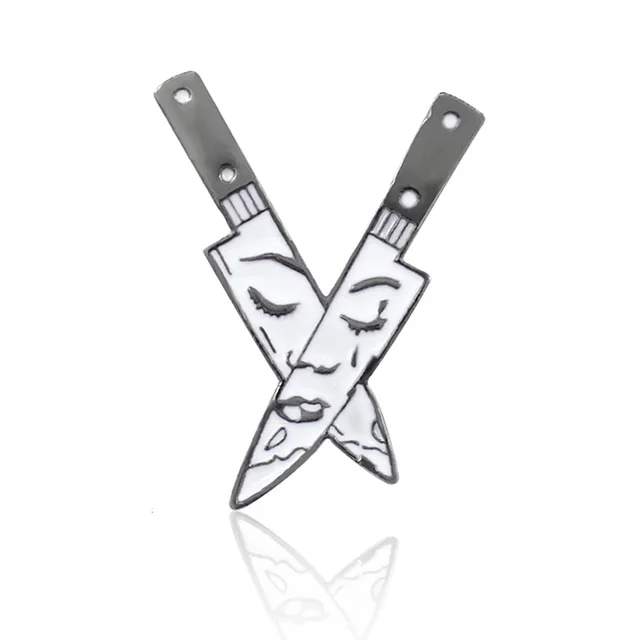 Fashion Trend Badges Big Cartoon Rabbit Panda White Ghost Face Dagger Creative Brooch Double Knife - Shop at LoveMi