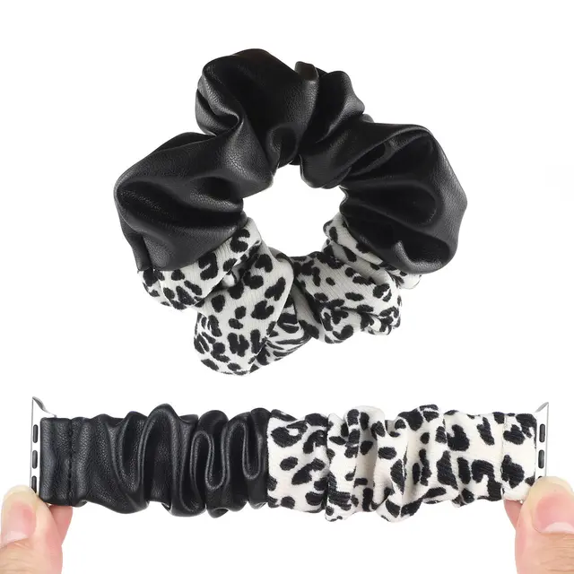 Stitching Cloth Hair Ring Strap Se Leopard Print Large Intestine Ring Watch Strap Black - Shop at LoveMi