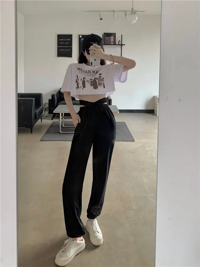 The Design Of The Love Of Sports And Leisure Pants Female Summer Black - Shop at LoveMi