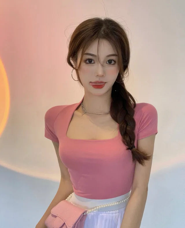 Fake Two Short Tight Fitting T Shirt Women Summer New Green Design Sense Retro Short Sleeved Top Pink - Shop at LoveMi