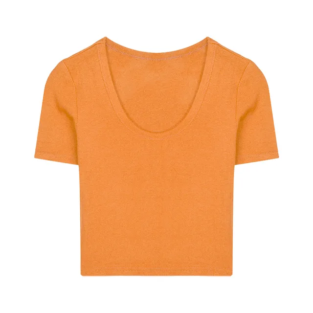 Women'S Ins Tide Tight Fitting Short Sexy Pure Desire Slim White Short Sleeved Top Orange - Shop at LoveMi