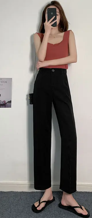 High Waist Drape Is Thin Black Straight Loose Casual Suit Spring And Autumn Mopping The Floor - 1 Color