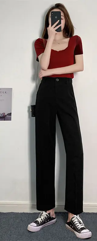 High Waist Drape Is Thin Black Straight Loose Casual Suit Spring And Autumn Mopping The Floor - 4 Color