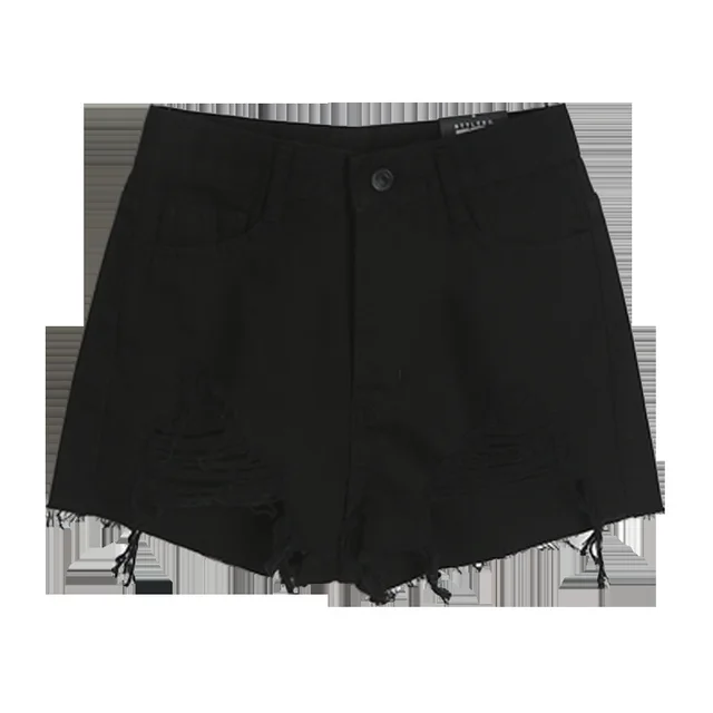 High Waisted Denim Shorts With Cotton Holes And Women'S Summer Wild Thin A Line Pants With Raw Edges Black - Shop at LoveMi