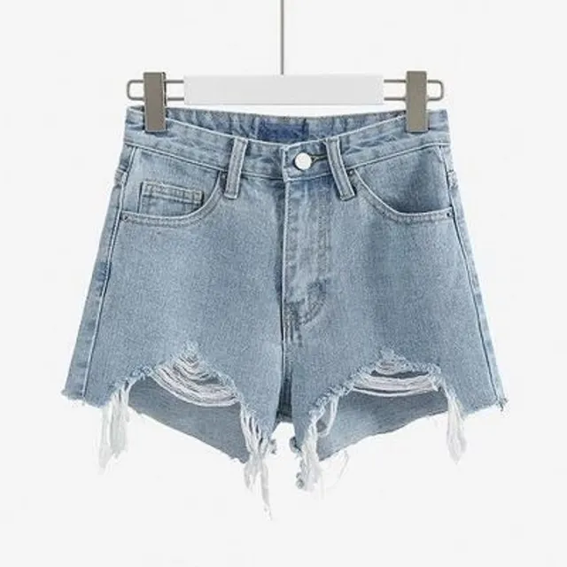 High Waisted Denim Shorts With Cotton Holes And Women'S Summer Wild Thin A Line Pants With Raw Edges Blue - Shop at LoveMi