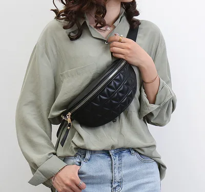 Of The Rhomboid Wide Shoulder Strap Chest Bag Multi Purpose Girl Waist Bag Messenger Bag Black - Shop at LoveMi