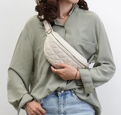Of The Rhomboid Wide Shoulder Strap Chest Bag Multi Purpose Girl Waist Bag Messenger Bag White - Shop at LoveMi