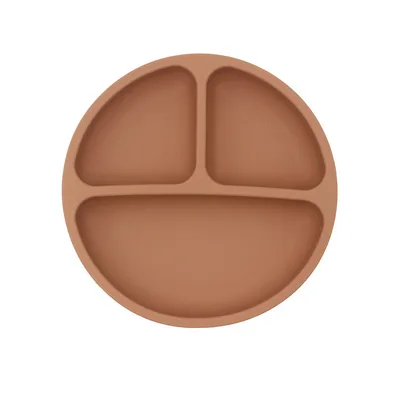 Silicone Baby Anti drop Non slip Dinner Plate Food Compartment Plate Brick Red - Shop at LoveMi