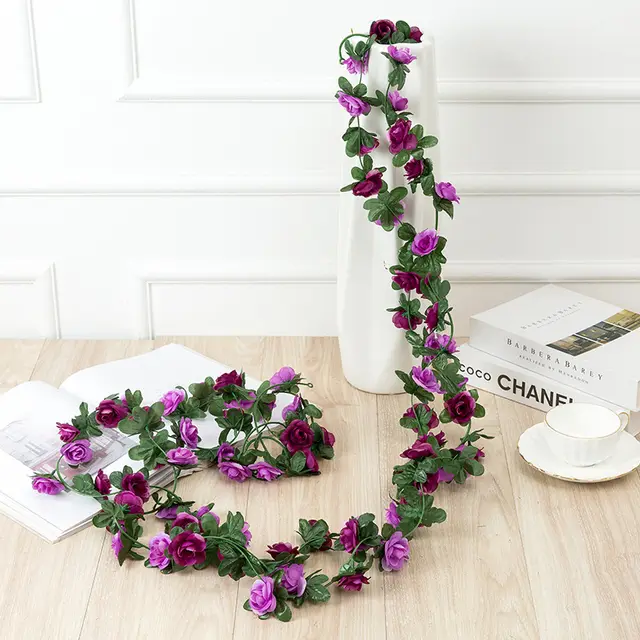 250Cm Rose Artificial Flowers Christmas Garland For Wedding Home Room Decoration Spring Autumn Garden Arch Diy Fake Plant Vine Purple - Shop at LoveMi