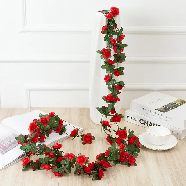 250Cm Rose Artificial Flowers Christmas Garland For Wedding Home Room Decoration Spring Autumn Garden Arch Diy Fake Plant Vine Red - Shop at LoveMi