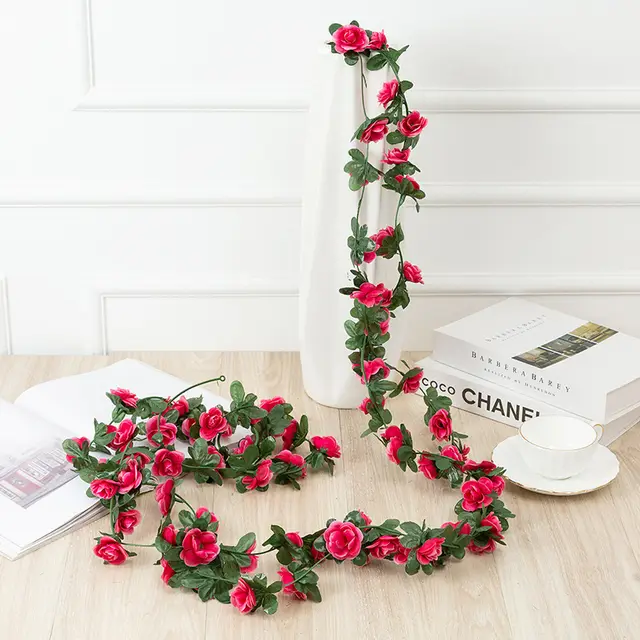 250Cm Rose Artificial Flowers Christmas Garland For Wedding Home Room Decoration Spring Autumn Garden Arch Diy Fake Plant Vine Rose Red - Shop at LoveMi