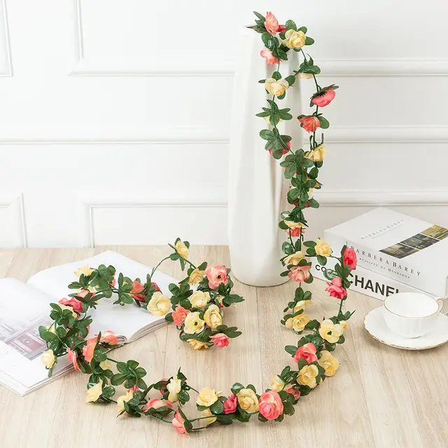 250Cm Rose Artificial Flowers Christmas Garland For Wedding Home Room Decoration Spring Autumn Garden Arch Diy Fake Plant Vine Yellow - Shop at LoveMi