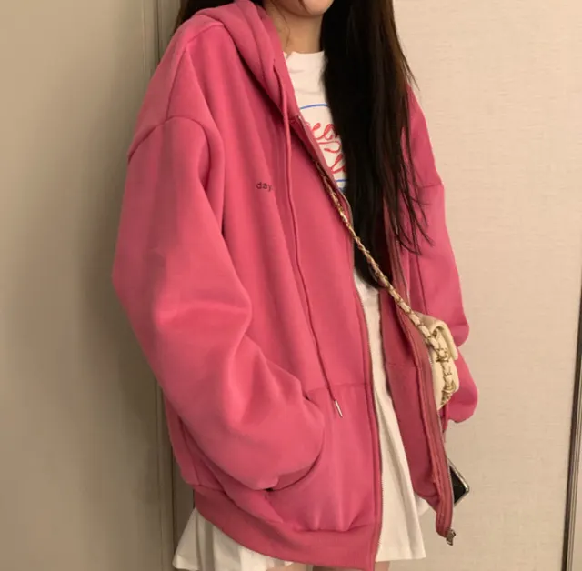 Loose Street Sports Zipper Cardigan Rose Red - Shop at LoveMi