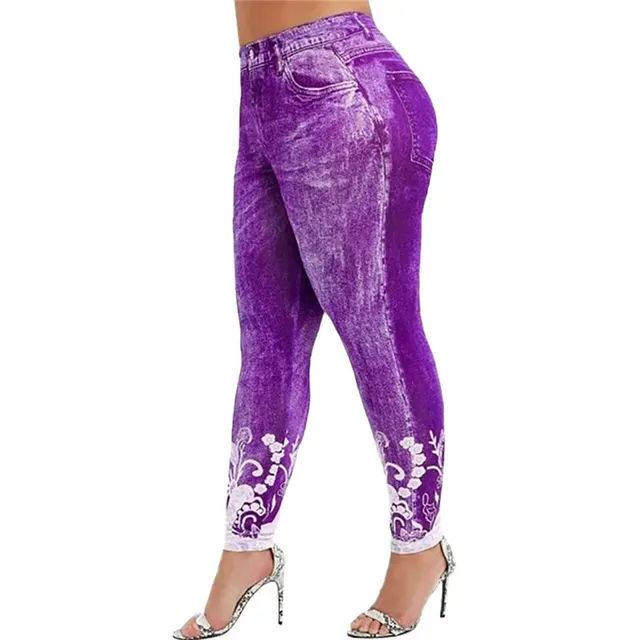 Printed Slim Yoga Leggings Plus Size Sweatpants Purple - Shop at LoveMi