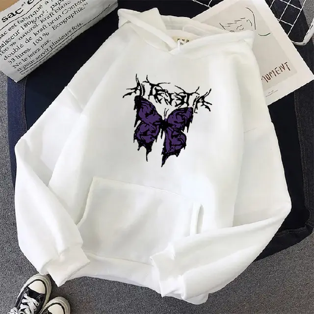 Punk Big Butterfly Sweatshirt Harajuku Dark Hoodie White - Shop at LoveMi