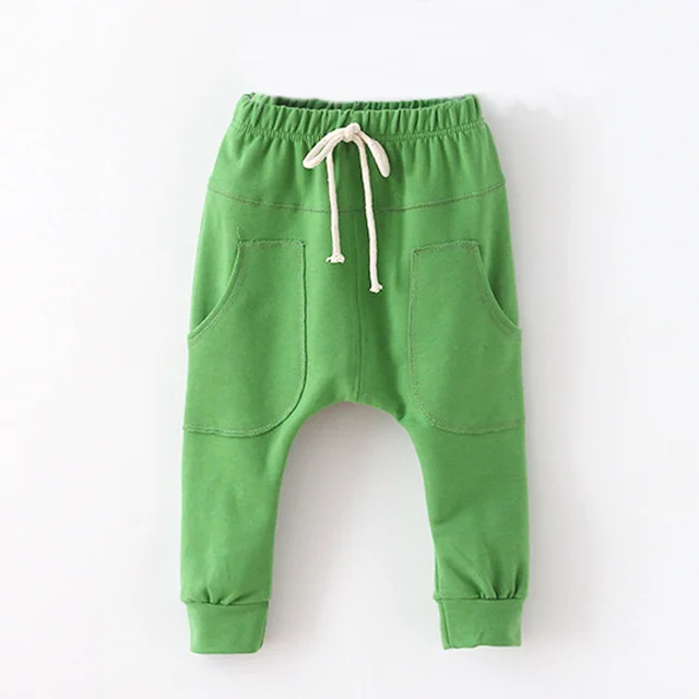 Boys And Girls Spring And Autumn Cotton Stitching Harem Pants Green - Shop at LoveMi