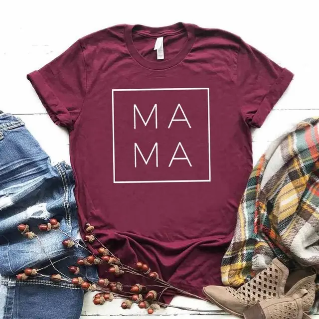 Women's Printed Letter Short Sleeved T Shirt Round Neck Wine Red - Shop at LoveMi