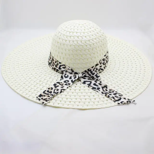 Women's Large brimmed Beach Hat With Bow And Streamer Straw Hat White - Shop at LoveMi