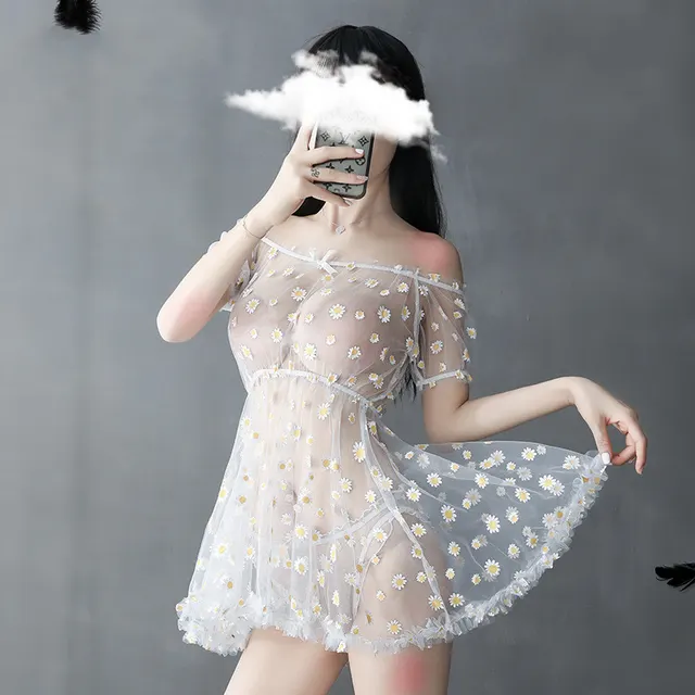 Little Daisy One Shoulder Sexy Nightdress Sexy Lingerie Set Blue - Shop at LoveMi