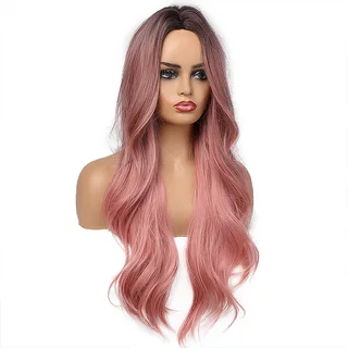 New Products Sell Well In Europe And America Women'S Fashion Lotus Root Pink Color Gradual Change Long Curly Hair High Temperature Silk Head Cover ...