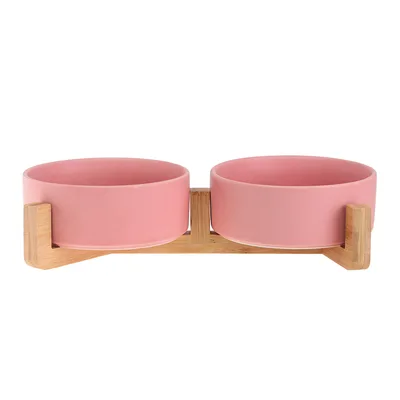 Cat Bowl Double Bowl Ceramic Dog Bowl Cat Food Bowl Pet Food Bowl Cat Food Rice Bowl Dog Bowl Dog Drinking Water Bowl Anti Overturning 2X Pink - Shop at LoveMi