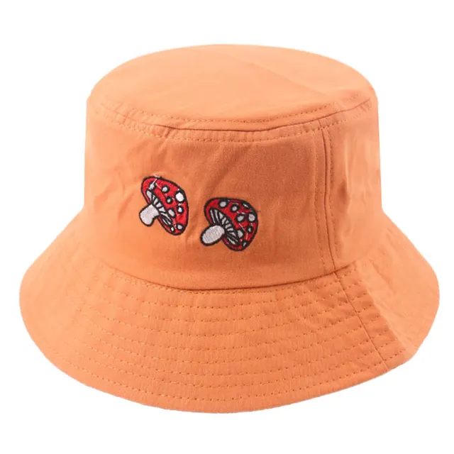 Mushroom Embroidery Sun Protection Fisherman Hat Orange - Shop at LoveMi