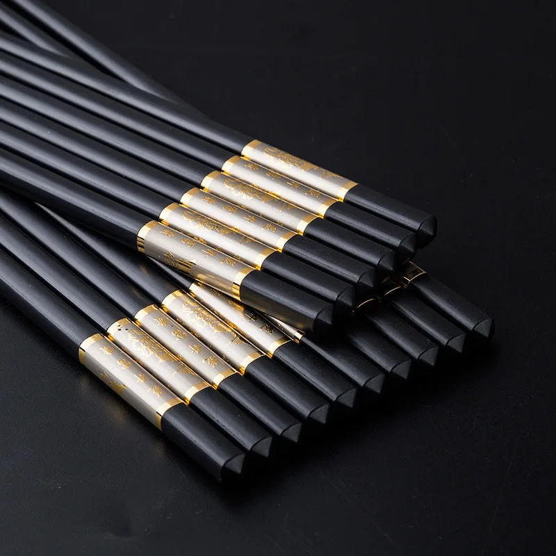 Hair Chopsticks Family Hotel Antiskid Alloy Chopsticks Family Relief Process Durable - Gold And Silver