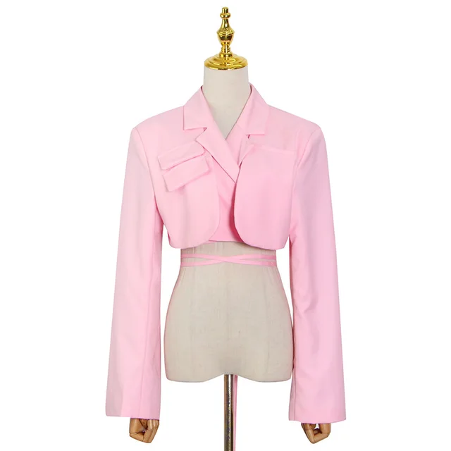 Fashion Simple Lapel Solid Color Short Coat Pink - Shop at LoveMi