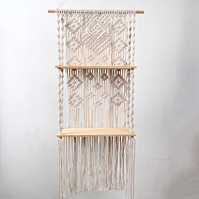 Bohemian Diy Wall Shelf Colored Cotton Tapestry Offwhite2 Layers - Shop at LoveMi