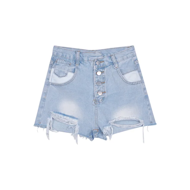 Summer Ladies Irregular Ripped Raw Edge Jeans Blue - Shop at LoveMi