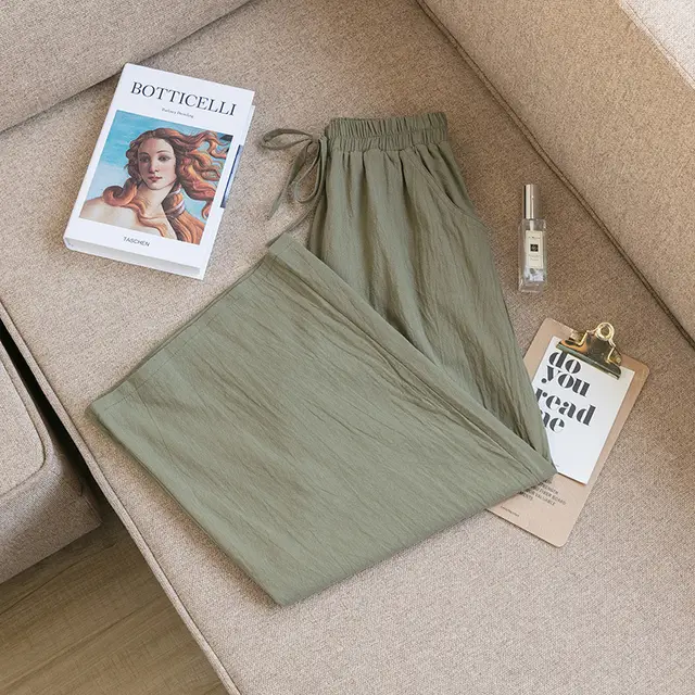 Wide Leg Pants Women'S Summer Cotton And Linen Breathable Loose Large Size Army Green - Shop at LoveMi