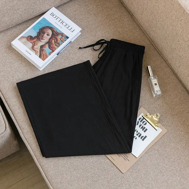 Wide Leg Pants Women'S Summer Cotton And Linen Breathable Loose Large Size Black - Shop at LoveMi
