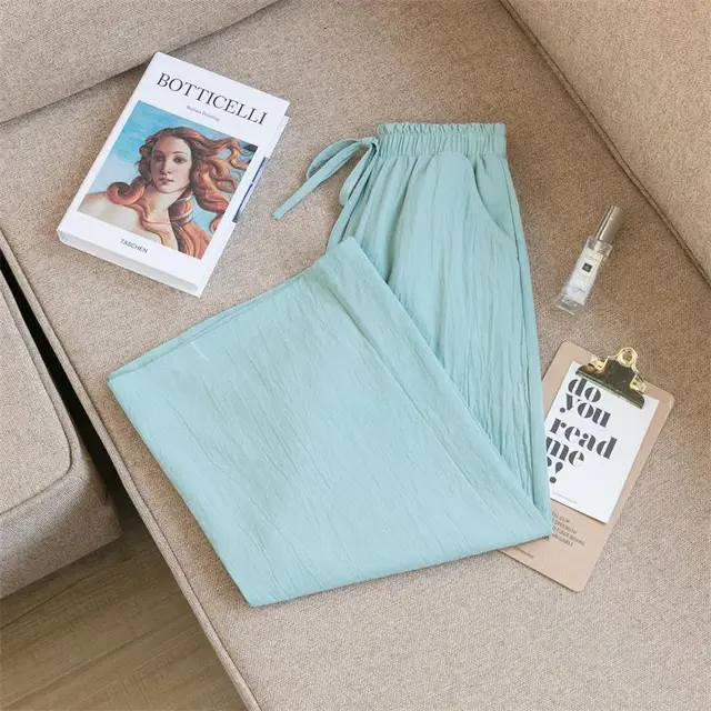 Wide Leg Pants Women'S Summer Cotton And Linen Breathable Loose Large Size Mint Green - Shop at LoveMi