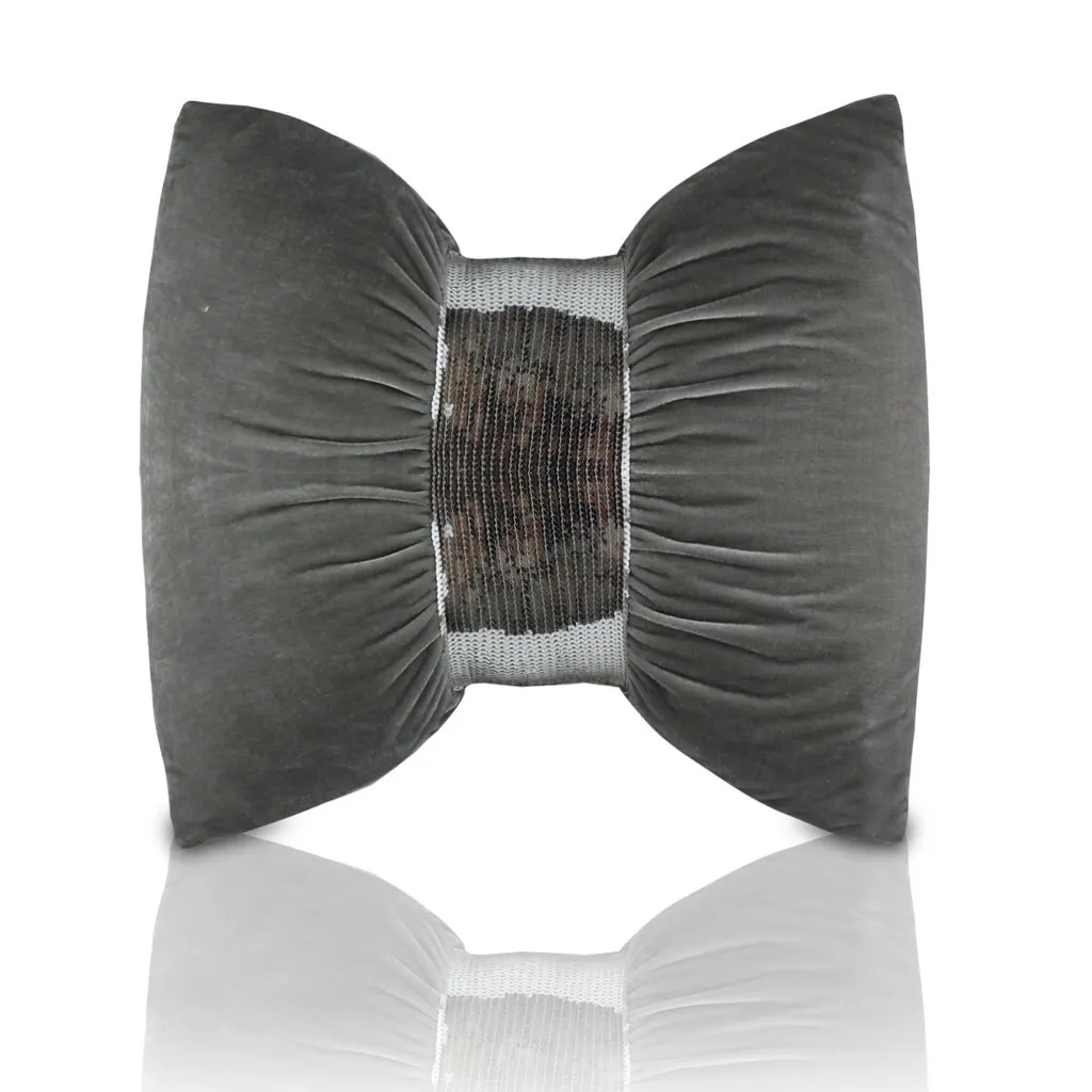 Velvet Bow Sequin Sofa Cushion - Grey