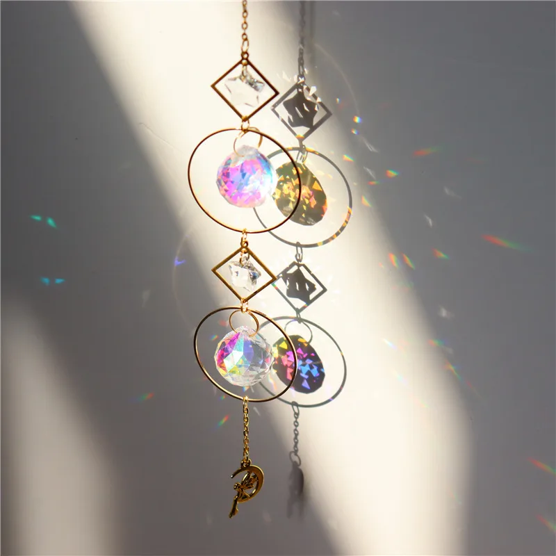 Crystal Wind Chime Star Pendant Sun Suncatcher Decoration Curtain Chandelier Prisms Witchy Sun Catchers - Golden A