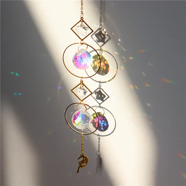 Crystal Wind Chime Star Pendant Sun Suncatcher Decoration Curtain Chandelier Prisms Witchy Sun Catchers Golden A - Shop at LoveMi