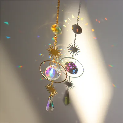 Crystal Wind Chime Star Pendant Sun Suncatcher Decoration Curtain Chandelier Prisms Witchy Sun Catchers Golden D - Shop at LoveMi