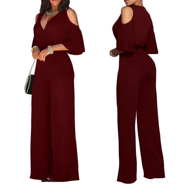 Sexy Fashion Loose Wide Leg Jumpsuit Red Wine - Shop at LoveMi