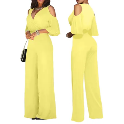 Sexy Fashion Loose Wide Leg Jumpsuit Yellow - Shop at LoveMi
