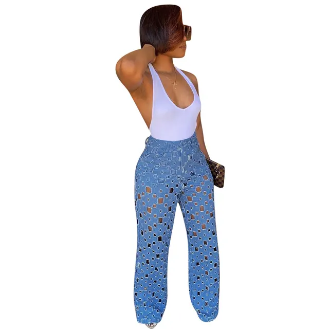 Hollow Out Wide Leg Pants Are a Hot Seller In Ripped Jeans Blue - Shop at LoveMi