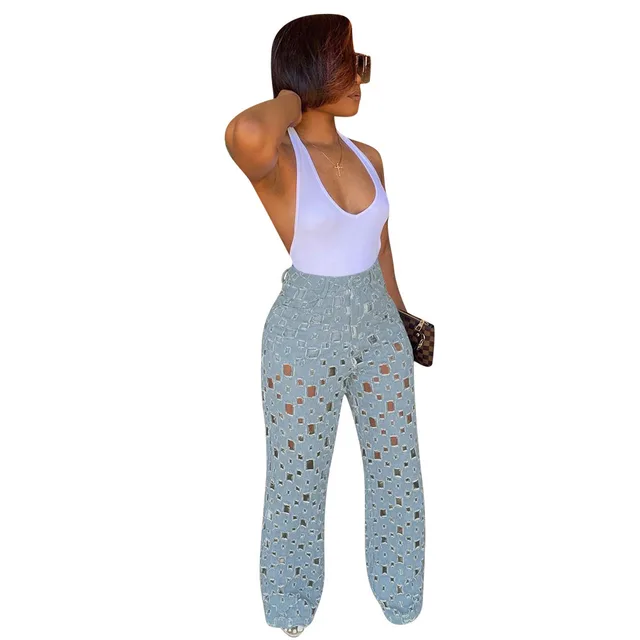 Hollow Out Wide Leg Pants Are a Hot Seller In Ripped Jeans Light Blue - Shop at LoveMi