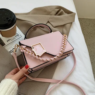 Korean Version Of The Popular Lock Small Square Bag Pink - Shop at LoveMi