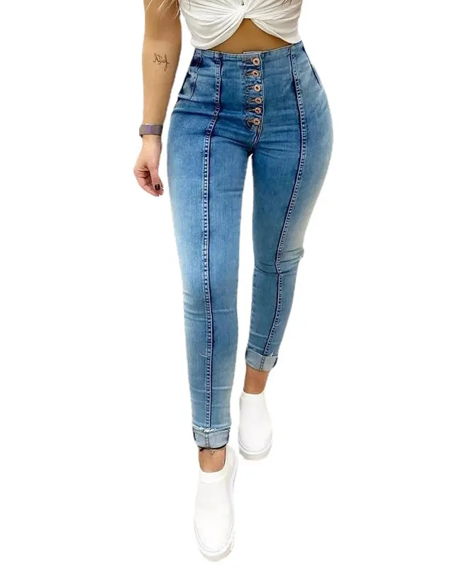 Women'S Hip Lifting Slim High Waist Denim Trousers Blue - Shop at LoveMi